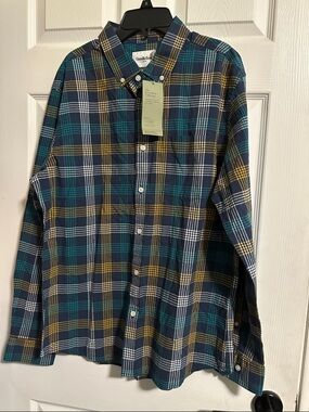 Goodfellow & Co Teal & Navy Plaid Button-Down Shirt